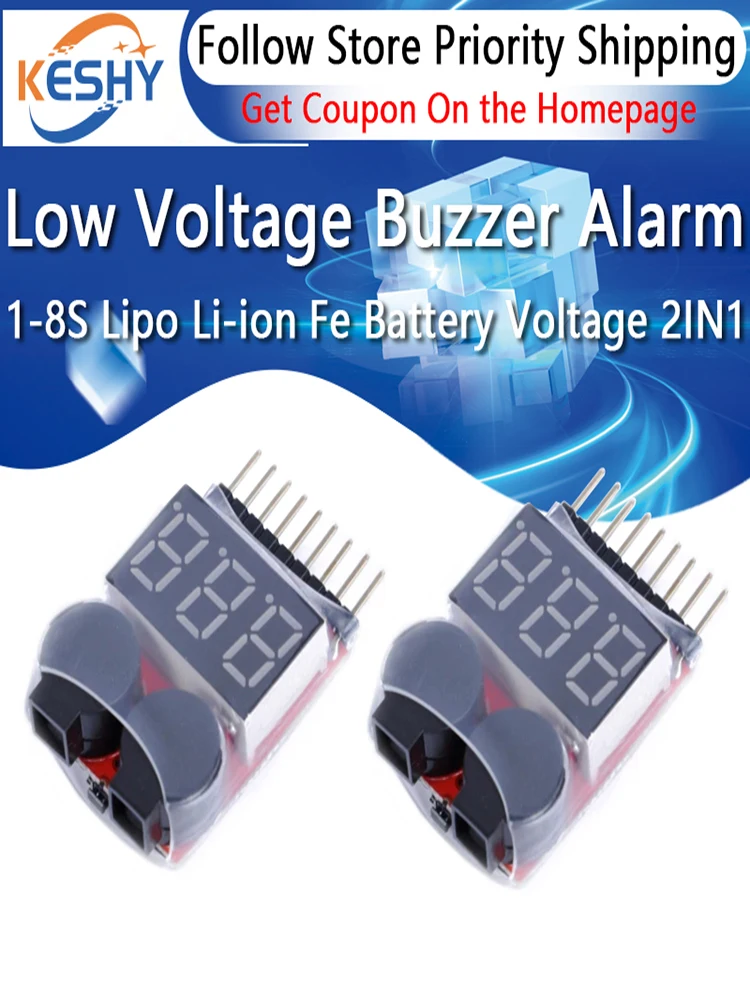 Nowy 1-8S Lipo Li-ion Fe Napięcie akumulatora 2w1 Tester wskaźnika Niskonapięciowy alarm dźwiękowy do samochodu RC Łódź LED 3.7-30V Podwójny głośnik — zdjęcie produktu 7