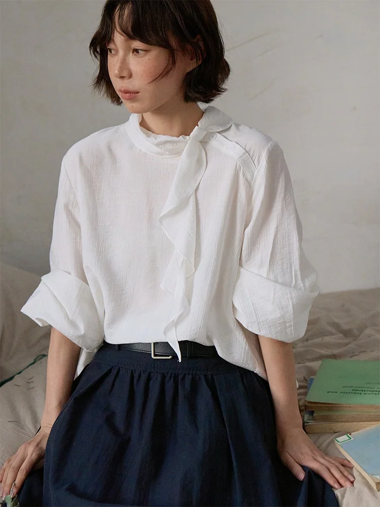 

Женская летняя свободная хлопковая рубашка с плиссированным подолом и завязками, универсальная, модная, дышащая, с длинным рукавом, с цветочным принтом