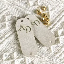 30pcs Knitting labels customize logo text Handmade leather tags for hats clothes Personalized sewing center fold crochet label