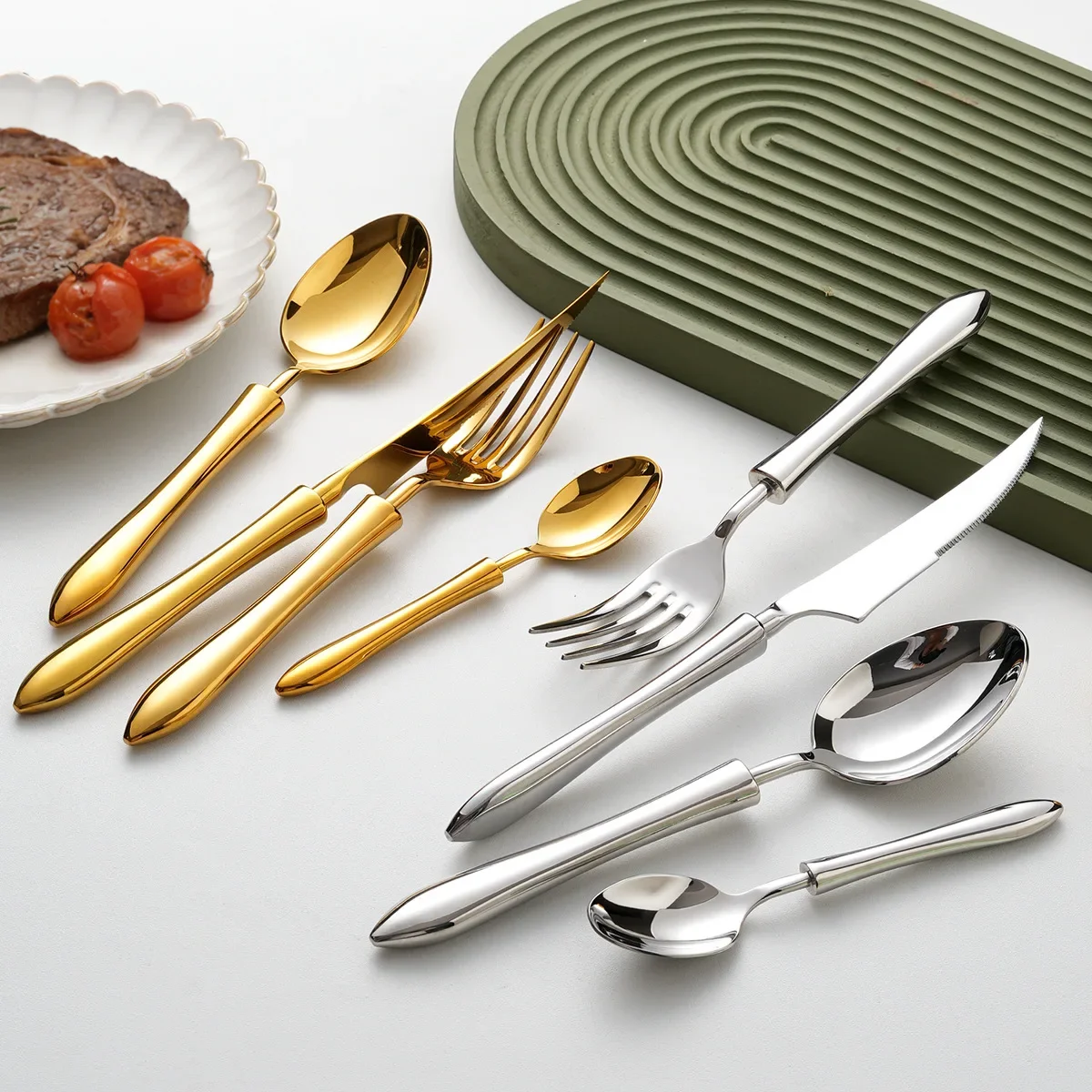4Pcs Gold Tableware Stainless Steel 304 Cutlery Set Mirror Dinnerware Wedding Gift Hotel Home Dinner Flatware Dishwasher Safe 3