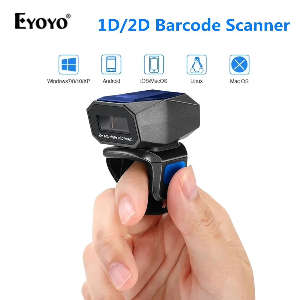 

Eyoyo 1D 2D Wearable Ring Barcode Scanner Upgrade Portable Mini Finger Bar Code Reader 2.4GHz Wireless Bluetooth USB Scanner