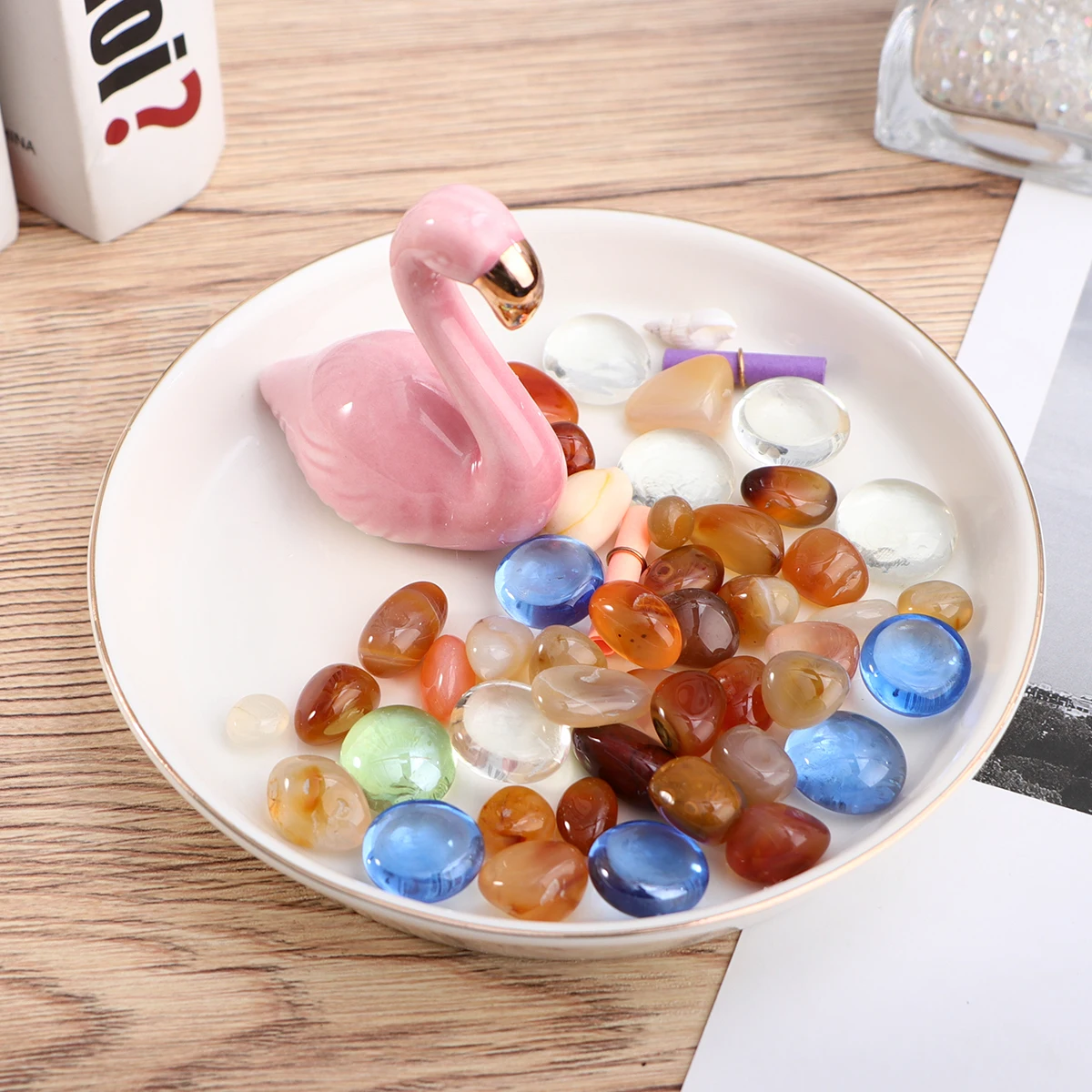 

Flamingo Jewelry Storage Tray Ceramic Ring Holder Earring Organizer Decorative Jewelry Plate Storage Dish Gift