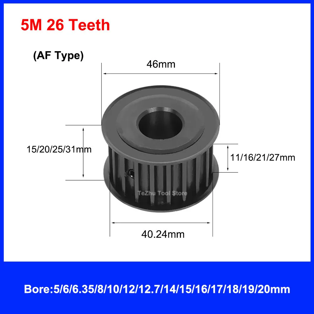 1PCS HTD 5M Timing Pulley 26 Teeth 28 Teeth Width 11/16/21/27mm Black Steel Synchronous Belt Wheel Bore 5mm-20mm