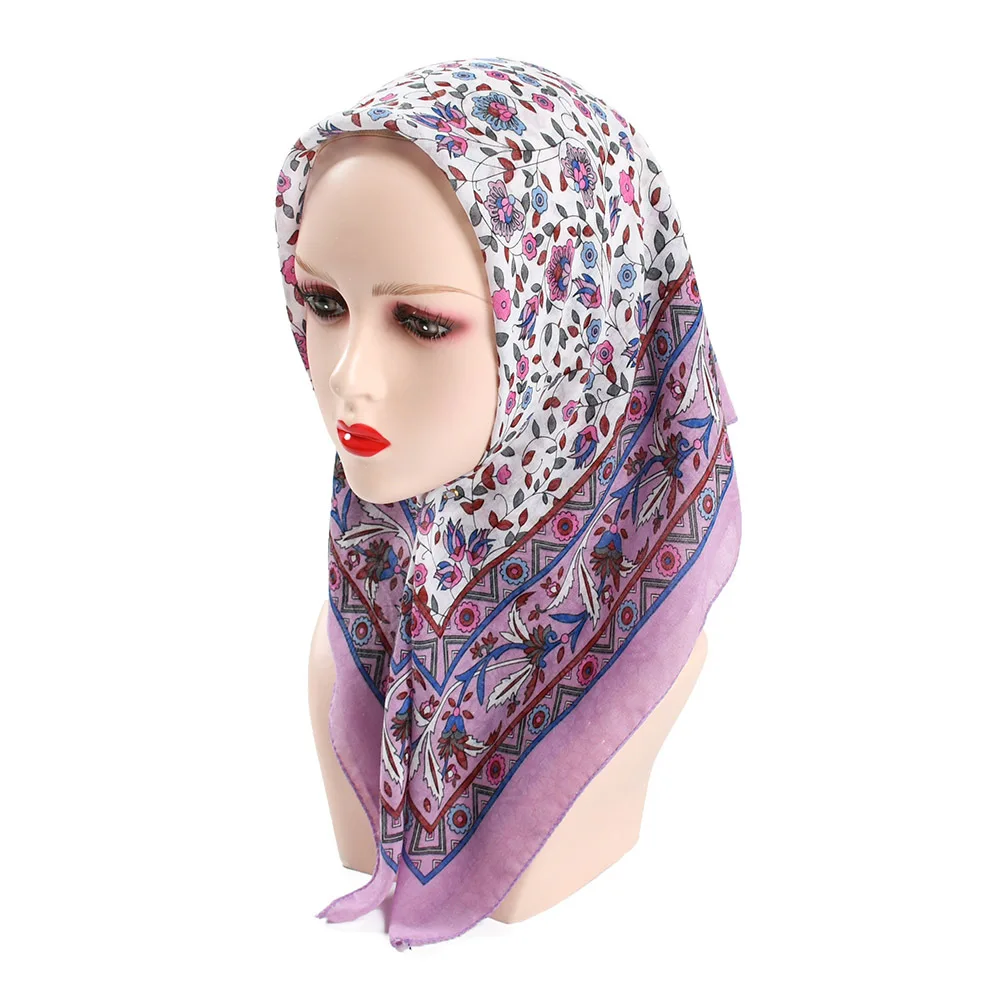 70*70cm Breathable Thin Pastoral Style Women Headband Scarf Russian Floral Print Square Bandana Handkerchief Babushka Head Wraps