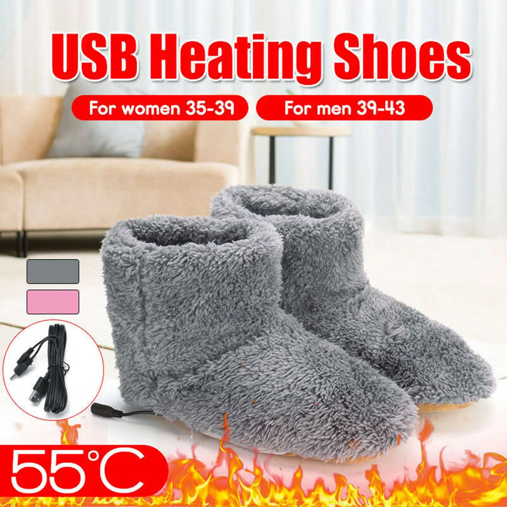 Winter USB Heizung Fuß Schuhe Elektrische Schuhe Wärme Pad Plüsch Warme Elektrische Hausschuhe Füße Beheizte Einlegesohlen Rosa-Lila