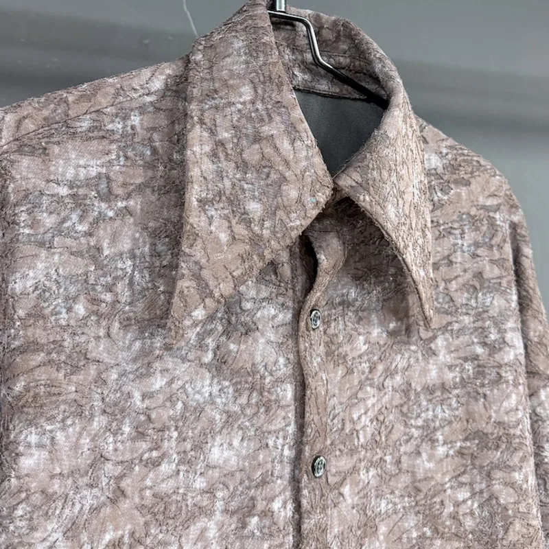 WVGA ربيع الخريف جديد رجل المد شارع العليا الدانتيل العصرية طويلة الأكمام قميص المتخصصة شيك عادية بدوره إلى أسفل طوق القمم Ins Y2K W13374 #6