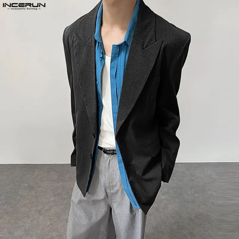 

INCERUN Men Striped Blazer Lapel Long Sleeve Button Casual Male Suit Streetwear Elegant 2025 Fashion Thin Coats Men Blazer S-5XL