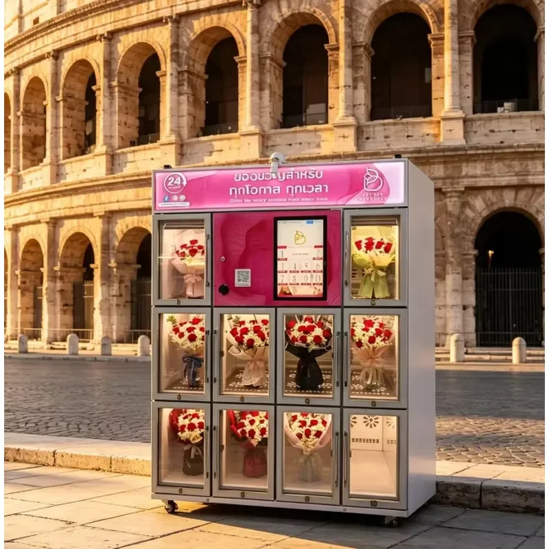 for Refrigerated Fresh Flower Vending Machine Customizable Grid Locker 32 inch Touch Screen Outdoor Stainless Steel Wi-Fi