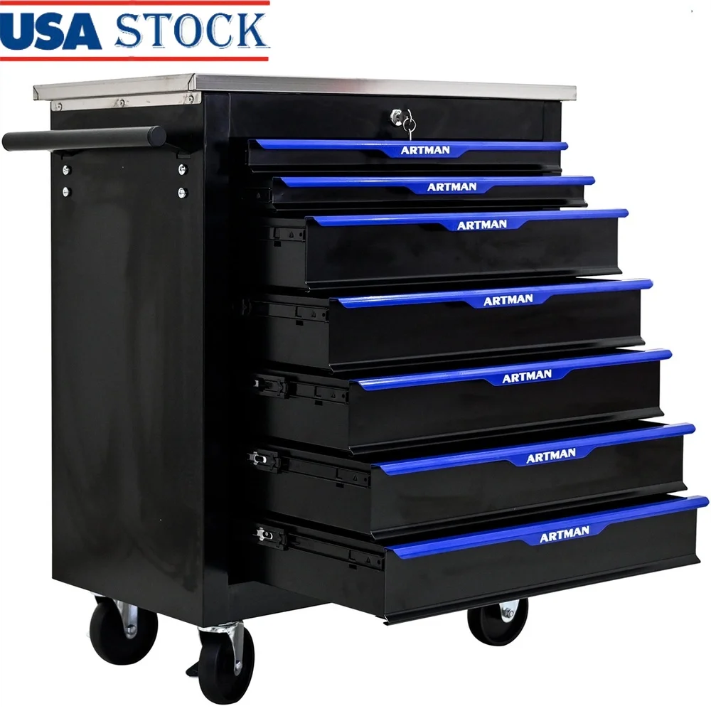 

Durable 7 Drawer Tool Chest with Plastic Storage Boxes Lockable Rolling Tool Cabinet Garage Workshop Home Office Use