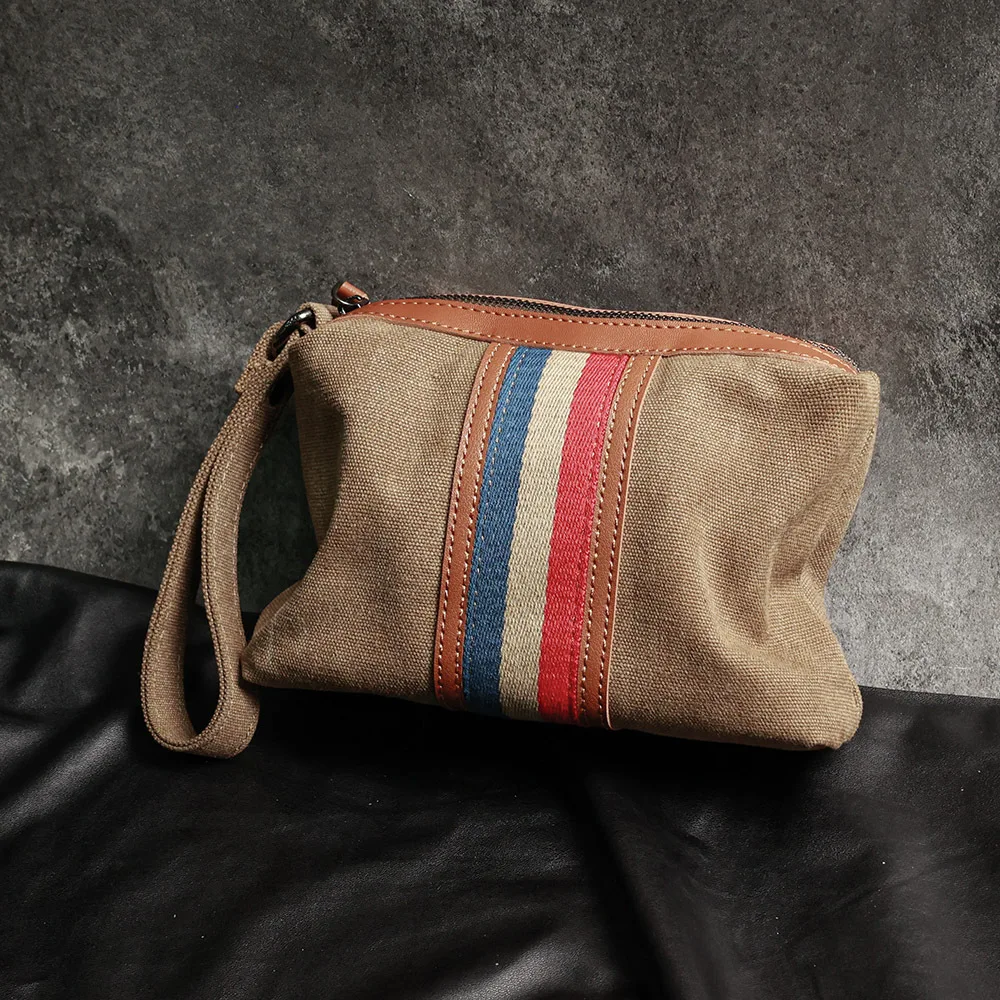 2025 Striped Leather Canvas Clutch Bag Men's Casual Fashion Brand Clutch Bag Men's Phone