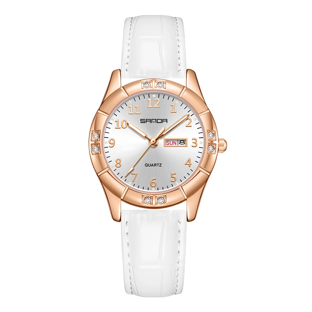 Reloj de cuarzo elegante a la moda para mujer, Reloj de pulsera de marca para mujer, Reloj informal para mujer, Relojes de cuero PU con calendario semanal para mujer