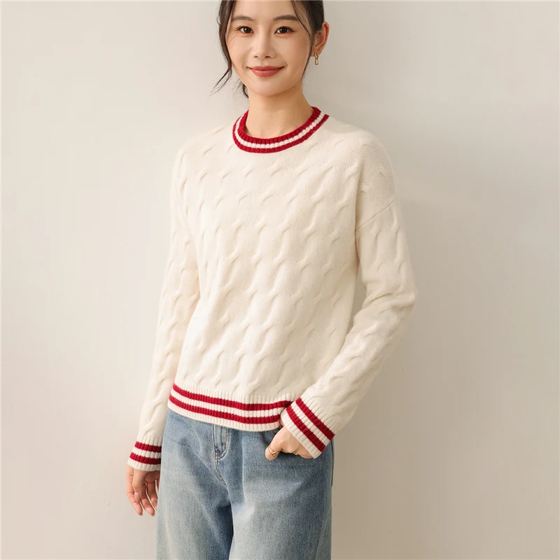 

Новинка 2023 года, женский свитер с цветными блоками, 100% мериносовая шерсть, тяжелый пуловер с длинными рукавами, свободный крой с круглым вырезом, художественный