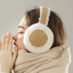 Outono inverno feminino protetores de orelha camurça tecido de pelúcia moda macio à prova de frio earmuffs cor bloqueando delicado bonito quente fones de ouvido