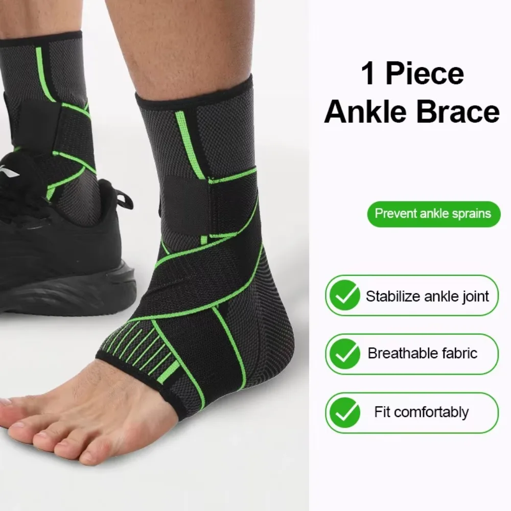 1 Piece Adjustable Ankle Support Brace for Men & Women Anti-Sprain Compression Elastic Breathable Strap for Basketball Gym Sport