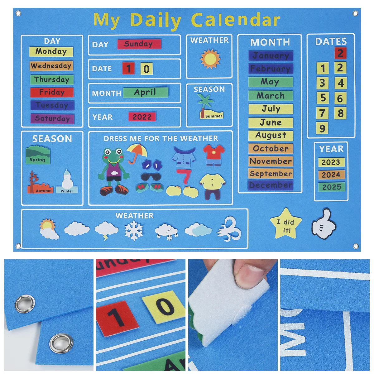 Daily Calendar Felt-Board for Toddlers 00x70cm Today Calendar Chart Hanging Board for Wall Date Weather Season Month Learning