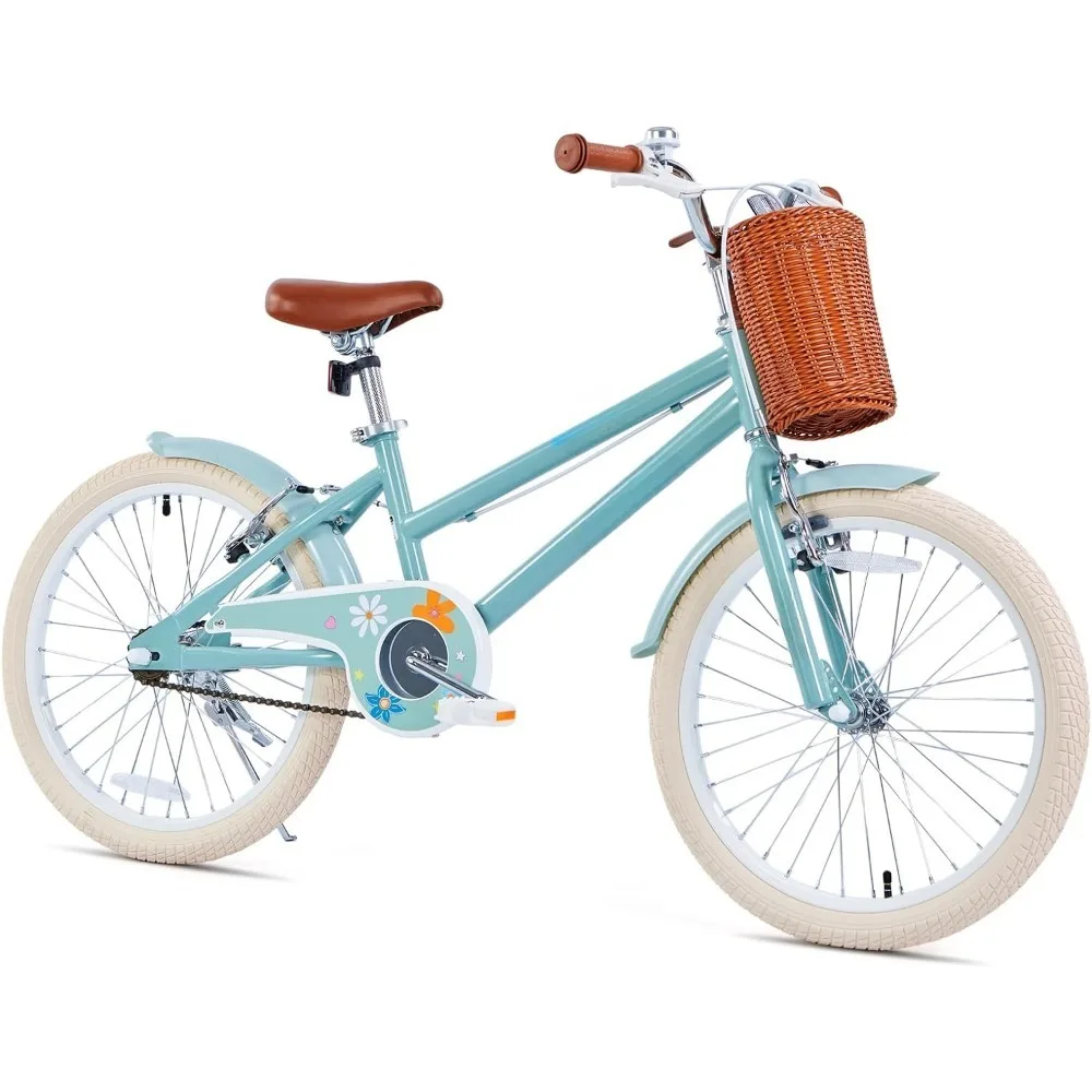 Girls Bike, Kids Bike for Toddlers with Basket & Training Wheels Ages 4-12 Years Old, 20 Inch Kids Bicycle with Handbrake