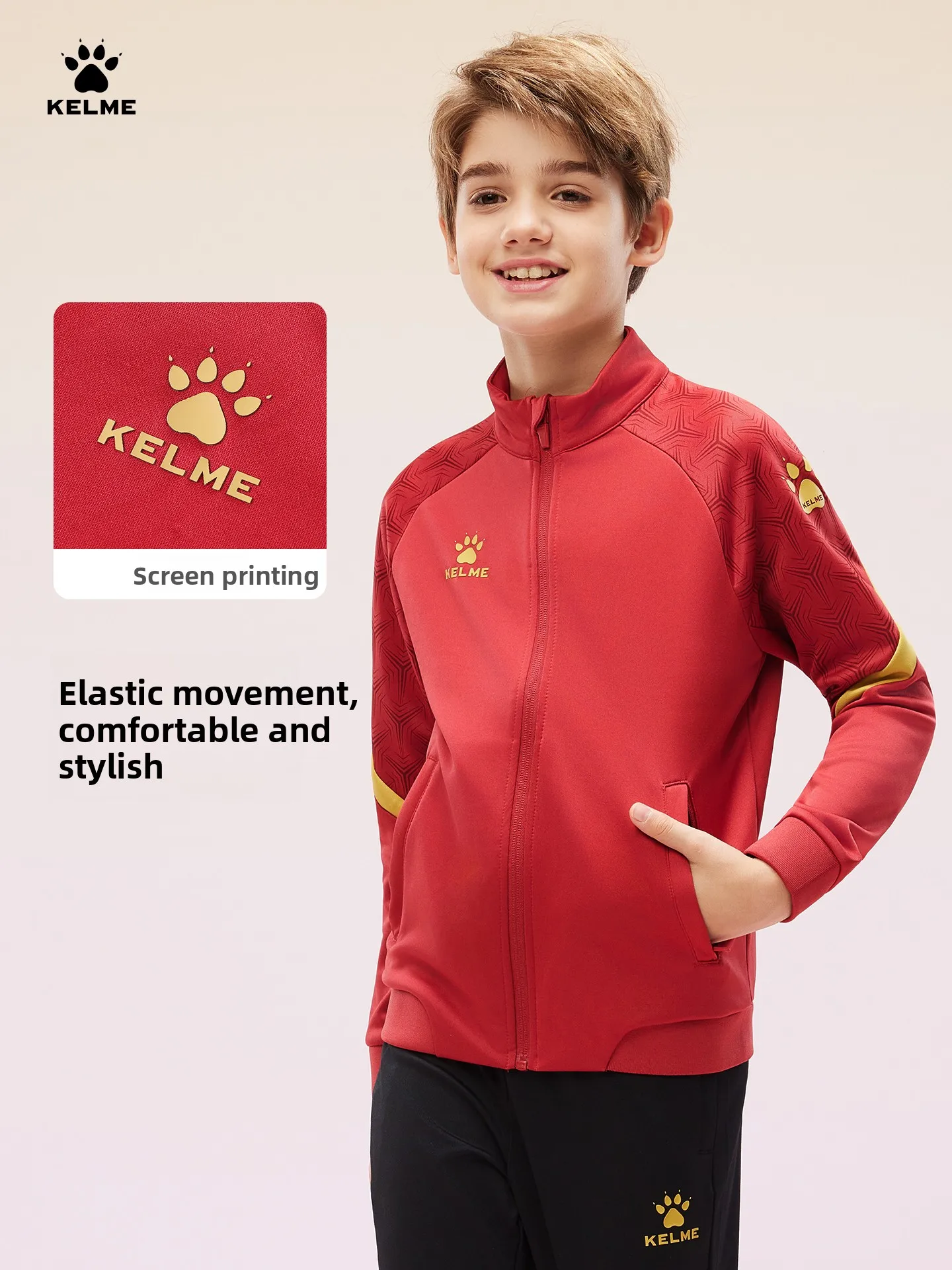 Kelme Children's Sports Jacket Autumn And Winter Knitted Jacket Outdoor Windproof Running Training Suit