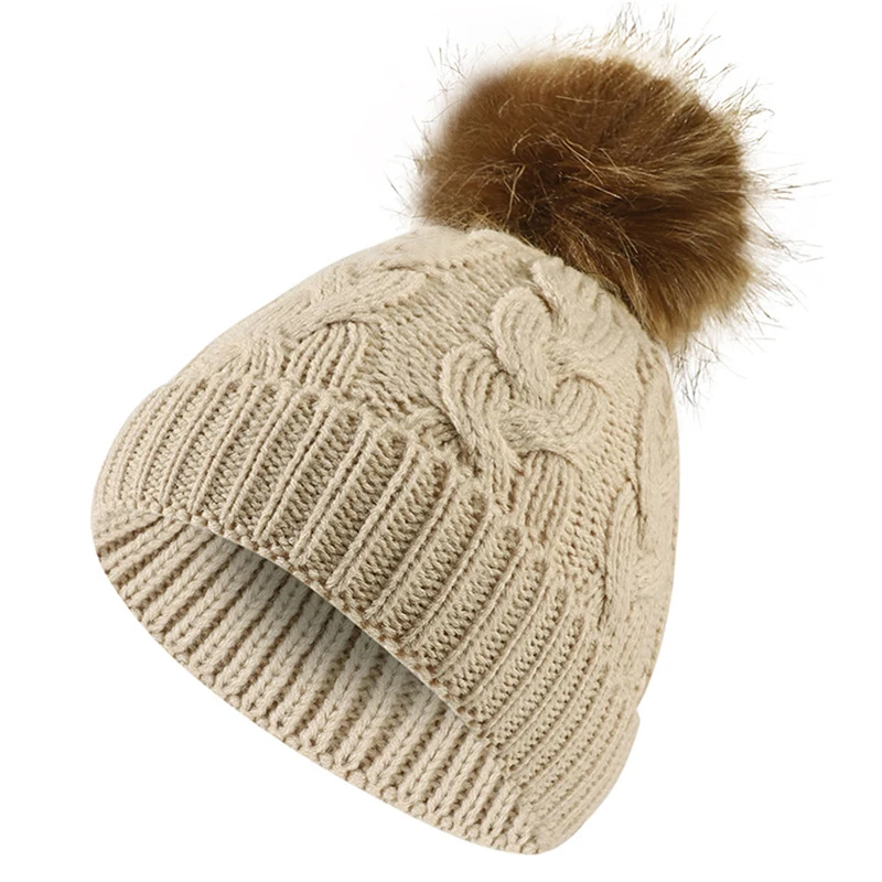 Bebê malha chapéu corchet acessórios da criança do inverno meninos menina macio quente elástico gorro com pom plush ball para casual diário