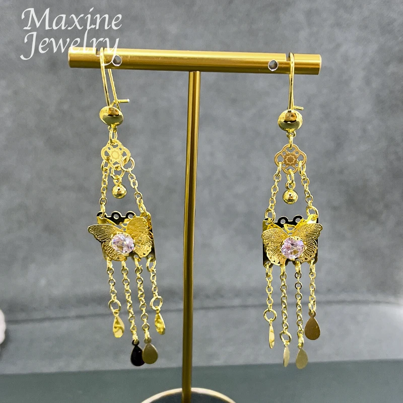 Daily Wear 18K Gold Plated Jewelry Set Earrings Tassel Butterfly Necklace for Women Anniversary Party Dubai Bridal Wedding Gifts