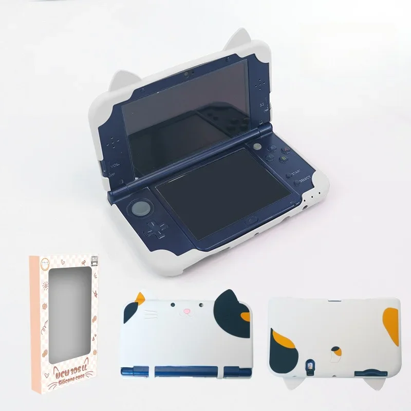 3D-siliconen hoesje met kattenoren voor de nieuwe Nintendo 3DS LL/XL, volledig beschermend, zachte hoes met extra dikke hoeken, krasbestendig en schokabsorberend.