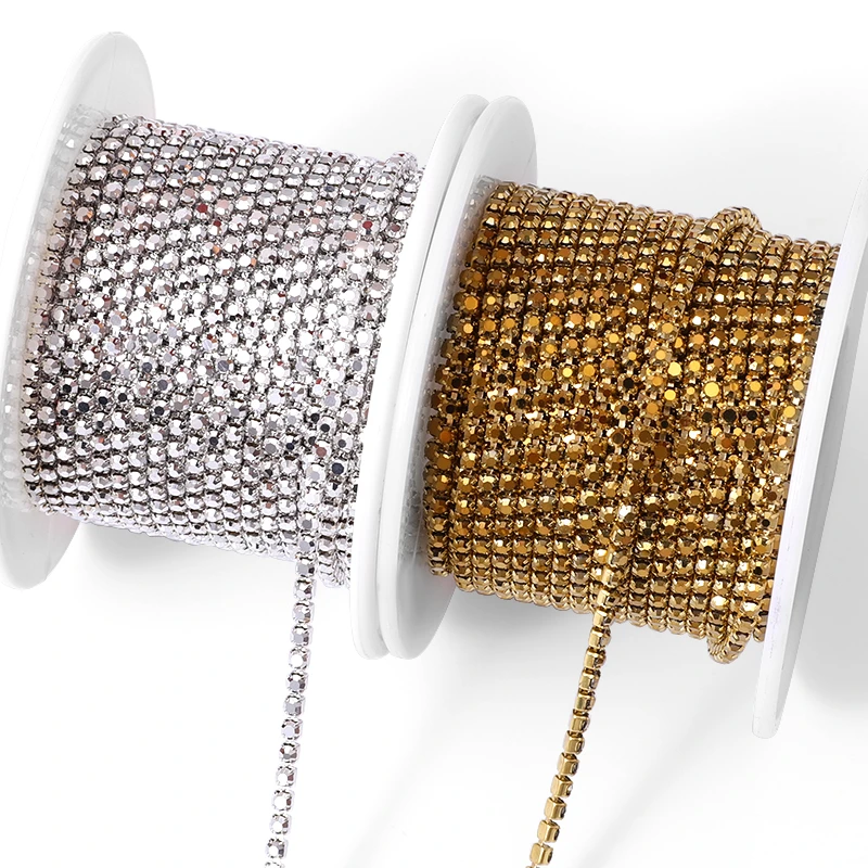 QIAO 10 Yards Silber/Gold Strass Kette Glitzer Kristall Strass Trim Glue-On DIY Strass Kette für Bekleidungszubehör – Detail 1