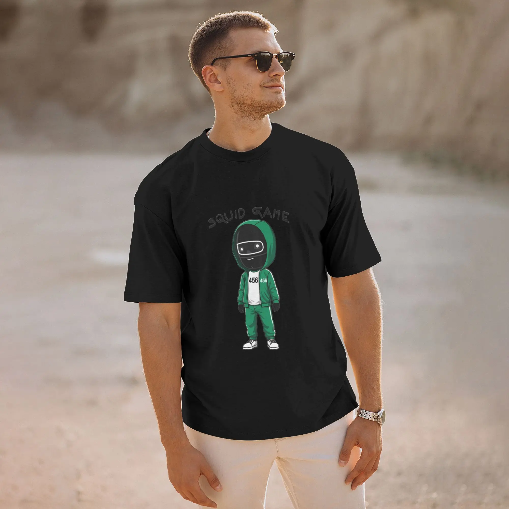 Men's Character In Green Outfit And Hood With Helmet T Shirts  Cotton Clothes Short Sleeve Round Collar Tee Shirt Party T-Shirt