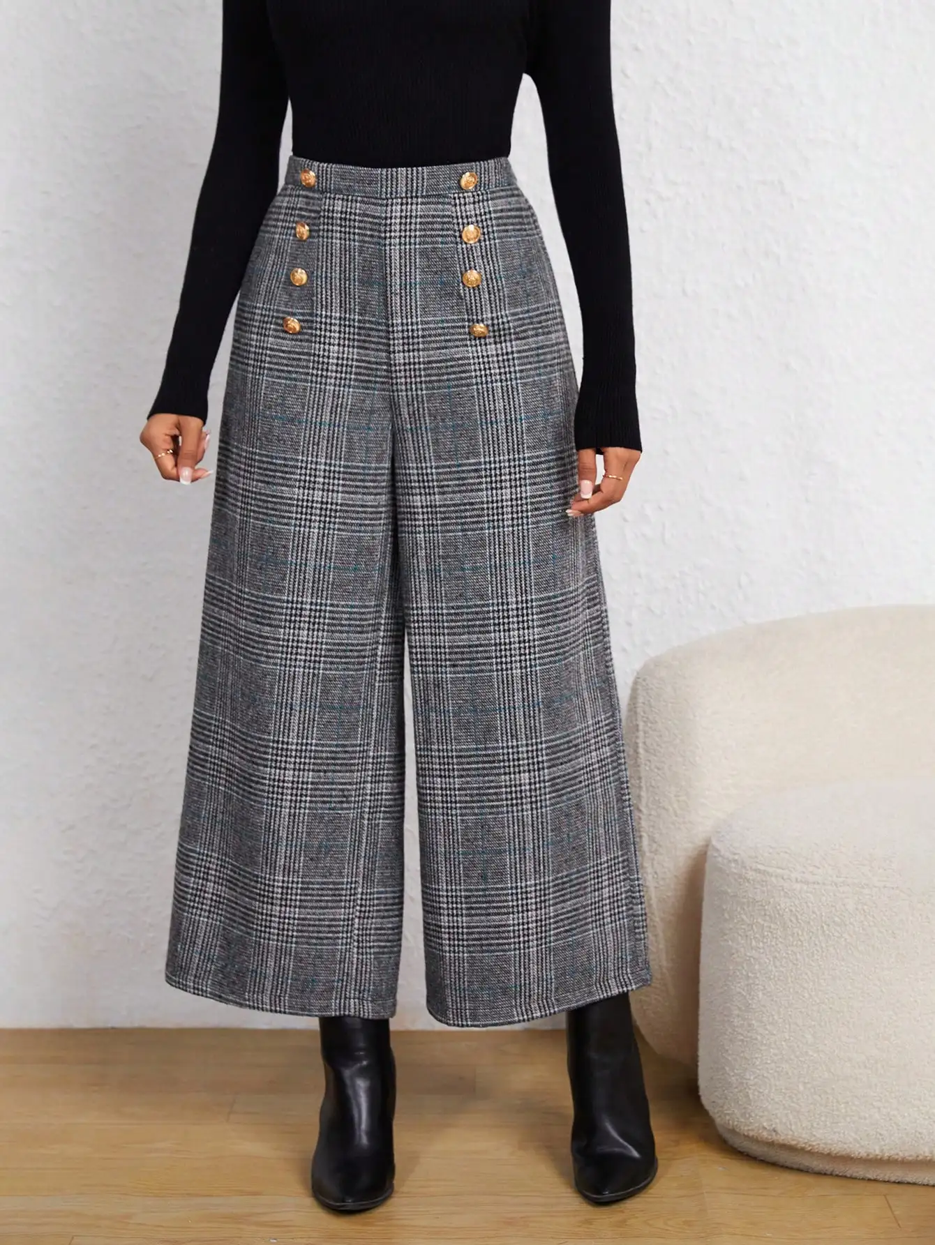 Elegant Plaid Eighteen Pants Smart Trousers