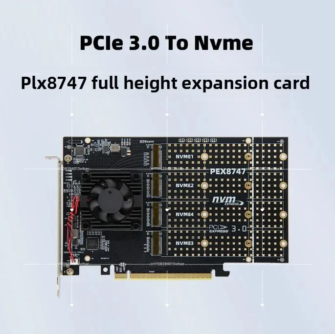 4-port M.2 NVMe Solid State Drive PCIe X16 Adapter with PLX8747 PCI E 3.0 X16 Switch To 4