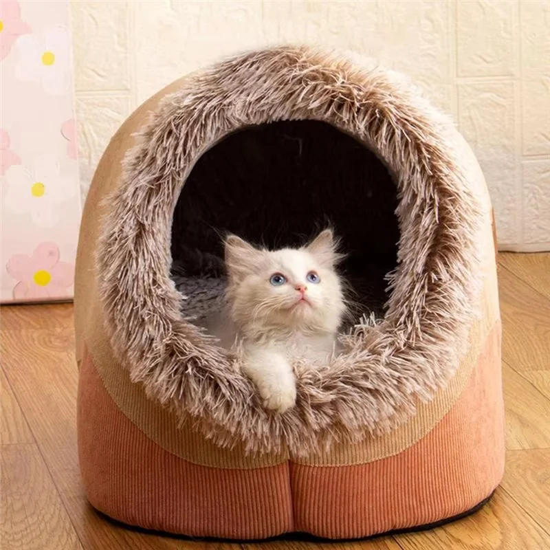 

A29M-Cat Caves For Indoor Cats Plush Warm Kennel Cat Cave Semi-Enclosed Design Comfortable Cat Hideaway Dog House For Cozy
