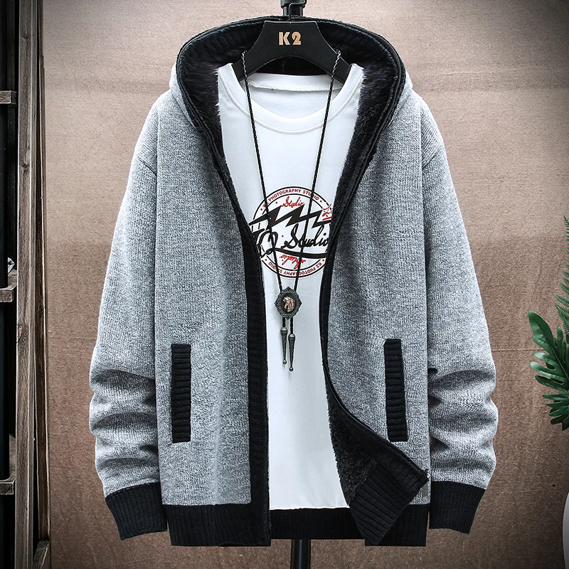 Camisola masculina de algodão outono inverno grosso com capuz quente tricô pulôveres masculinos camisola fino ajuste casual respirável camisola