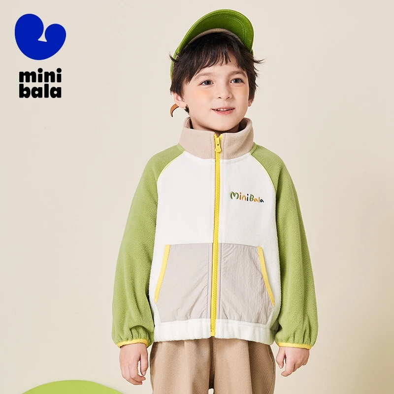 Mini Bala Top Unisex Baby Fleece Jacket 2024 primavera e autunno nuovo colore-Blocking antistatico peluche Unisex bambini Top