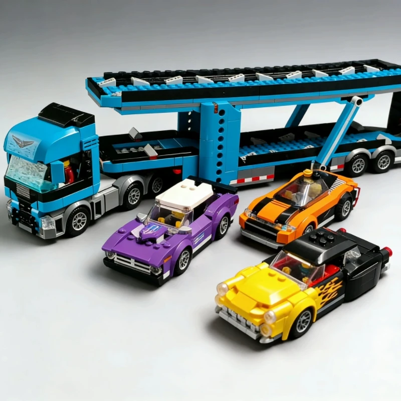 

Новый совместимый конструктор MOC City Series от стороннего производителя: Двухъярусный автовоз для спортивных автомобилей 60408, игрушка-конструктор DIY, подарок