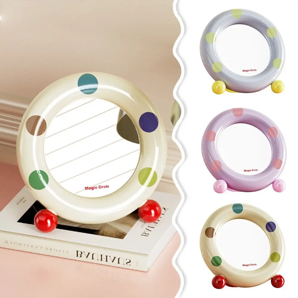 크리 에이 티브 라운드 데스크탑 메이크업 거울 도파민 조정 가능한 브래킷 화장대 거울 수직 드레싱 거울 침실 장식