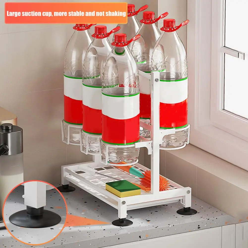 Storage Shelf Anti-slip Water Bottle Holder 2 Tier Water Bottle Storage Rack with Drip Tray for Kitchen Organization for Easy