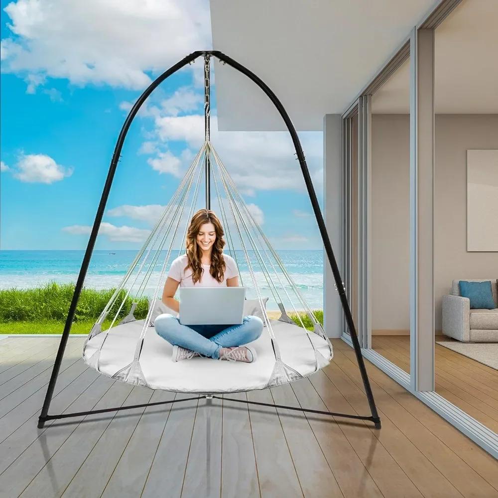

56" Stylish Hanging Swing Hammocks - Premium Cotton Hammock Daybed Saucer Style Lounger Swing Chair - w/Pillow - Easy Setup
