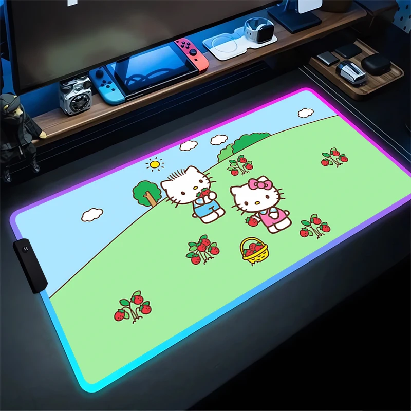 RGB Mouse Pad Hello Kitty Laptop Mat Gaming Mousepad Backlit Keyboard Gamer Table Pads Cute Home Decor Sanrio Pad table mat