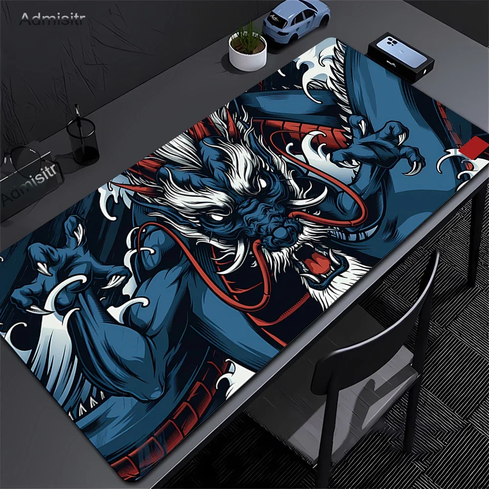 XXL Black and White Dragon Anime Mauspad, große Tastatur, Lockrand, Desktop-Spielmatte, Gummi, rutschfester Teppich, praktisch, waschbar