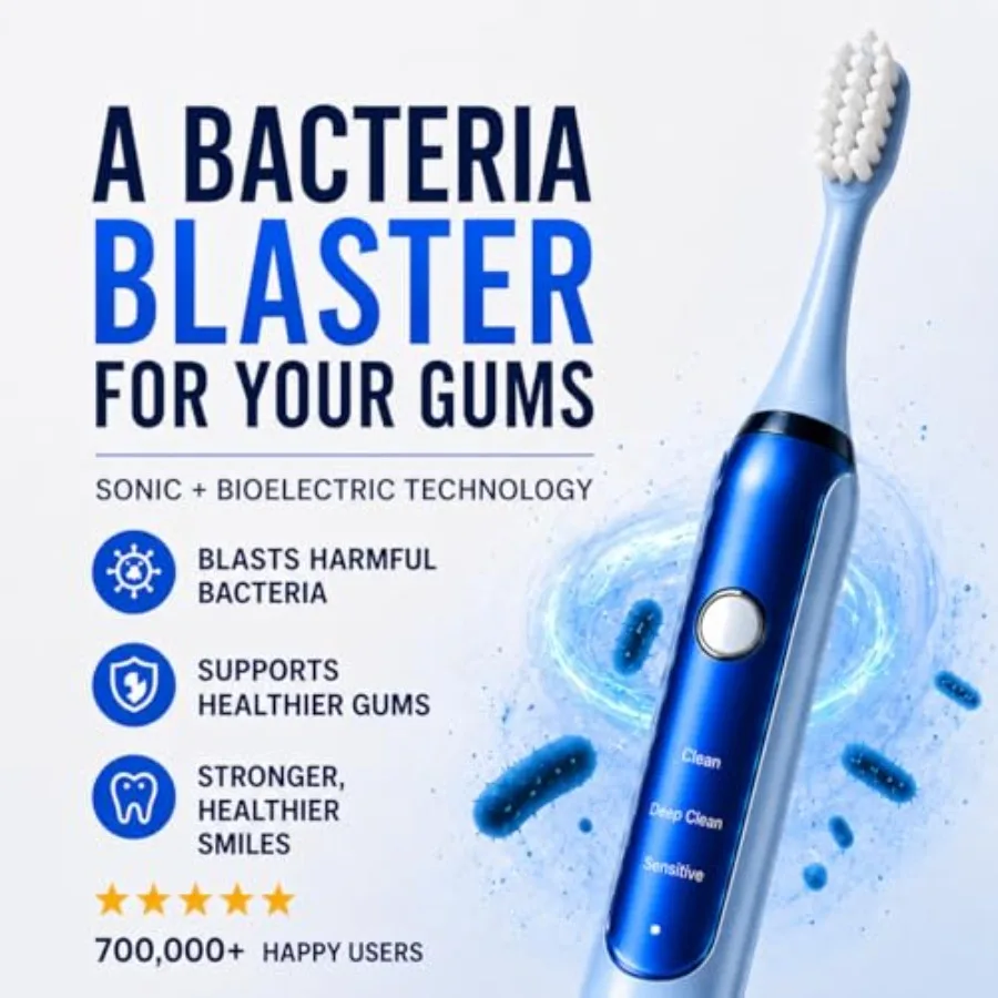 Sonic Gums Electric Toothbrush for oral health care, gum disease and gingivitis prevention soft bristles, white, hygienic desig