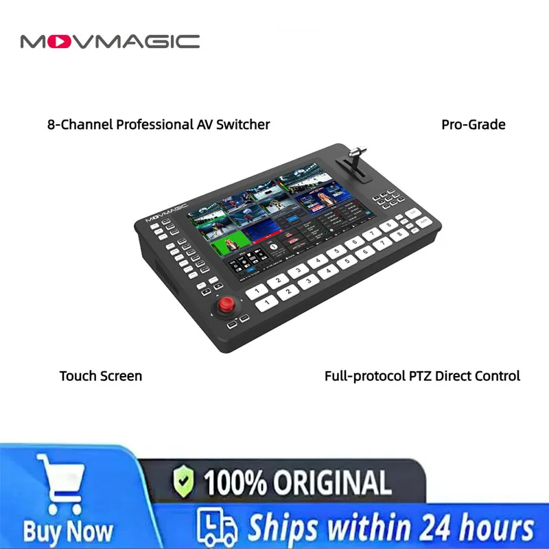 

Видеомикшер MOVMAGIC M8 Professional 8CH с сенсорным экраном 10.1 дюйма, 4K HDMI, 3G-SDI, NDI, управлением PTZ для прямых трансляций в церквях