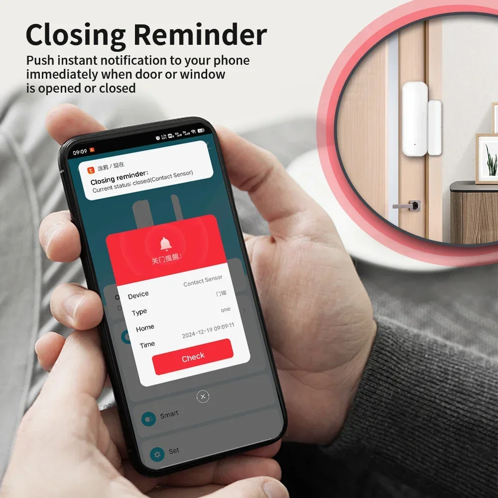 TNCE Tuya Door Window Sensor wifi/zigbee, Open Close Detector Home Security Alarm System, Smart Life Remote Control alexa google