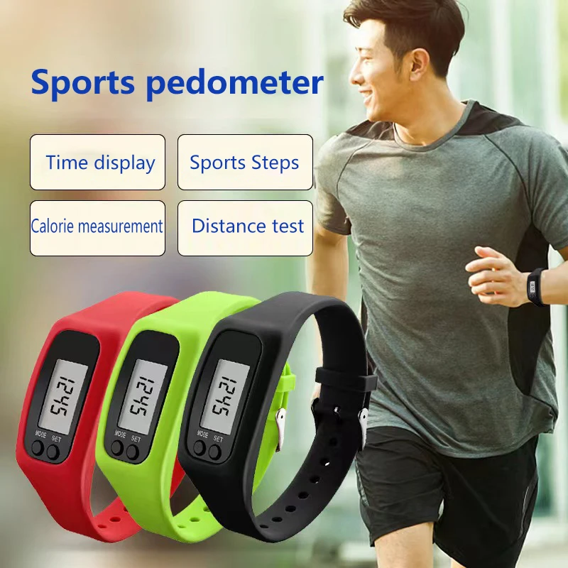 LED Pedometer Bracelet Step Counter Watch 12/24H Time Display Step Counter Watch Silicone Step Tracker Fitness Watch