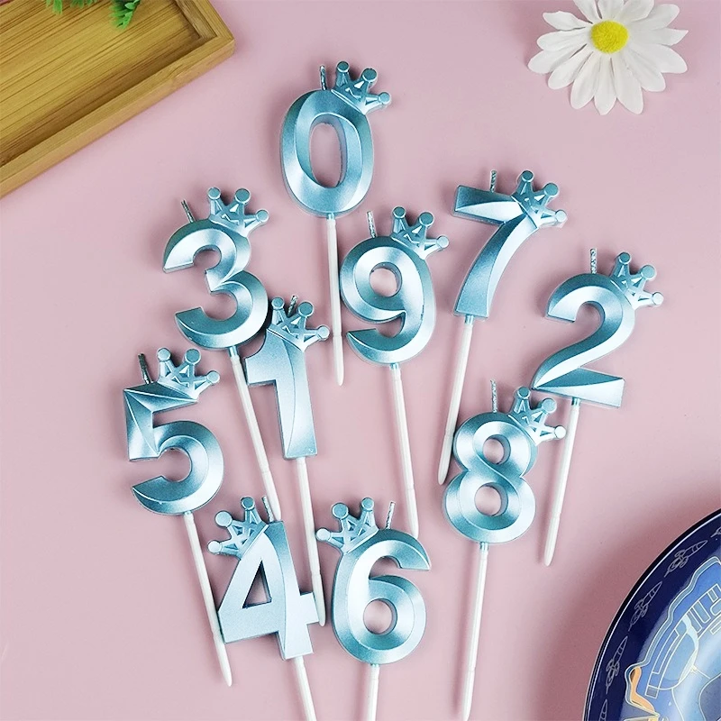 Crown Number Candles Digital Candle Birthday Cake Decoration Pink Blue Candles 0-9 Numbers Bougie Anniversaire