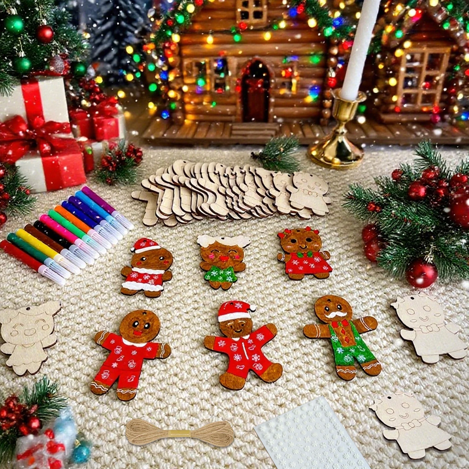 

Christmas Wooden Gingerbread Man DIY Ornament Handmade Holiday Decor Festive Craft Kit for for Christmas Decoration