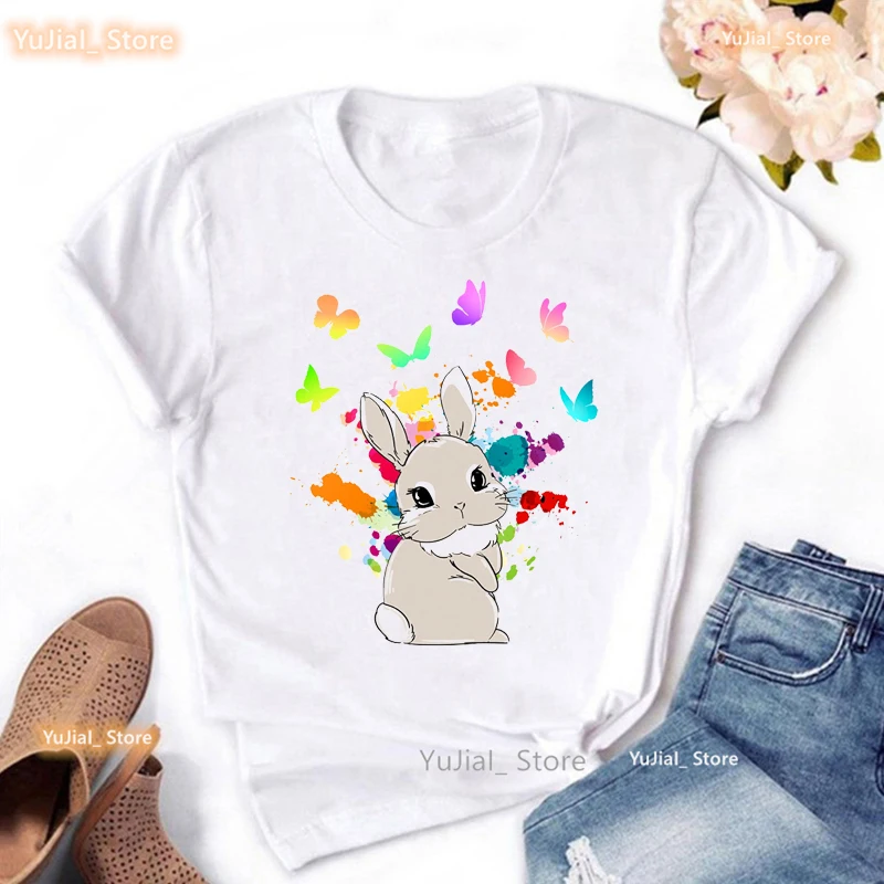 Colorful Goose Butterfly Print T Shirt Women Clothes 2024 Cockatiel Parrots Horse Zebra Bunny Rabbit Pug Dog T-Shirt Girls Tops