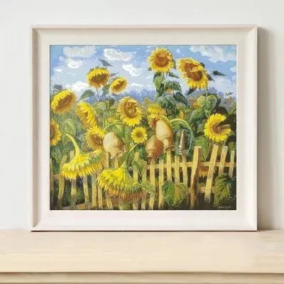 

Dance of Sunflowers Flowers Counted 18CT 16CT 14CT Unprinted Cross Stitch Kits Embroidery Art DIY Handmade Needlework Home Decor