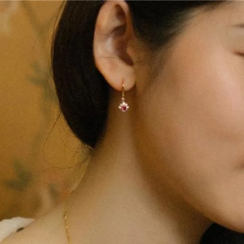 Exquisite and Light luxury Sunflower Ruby Drop earrings for women vintage Design Bride Earings High quality Fine Jewelry Gift image 6