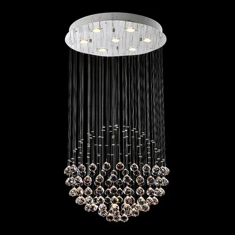 

Round Crystal Chandelier Lighting Fixtures Size D23.62" H31.50" Modern Fashion Indoor Hotel Deco Hanging Lamps