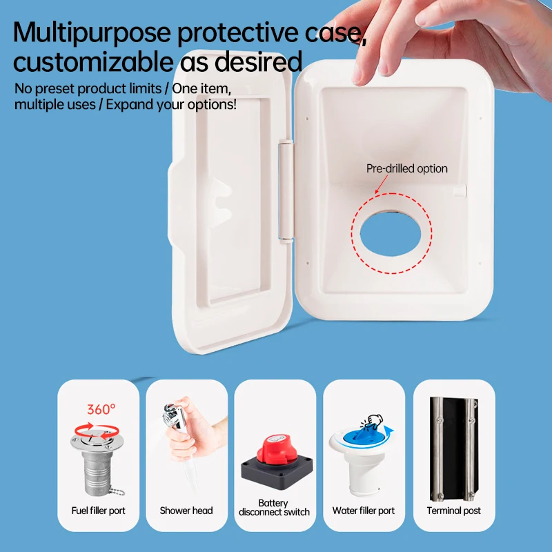 RV Modification Utility Box for Water Inlet, Fuel Port, Marine Battery Switch, Camper Faucet, Terminal Post, and Wiring