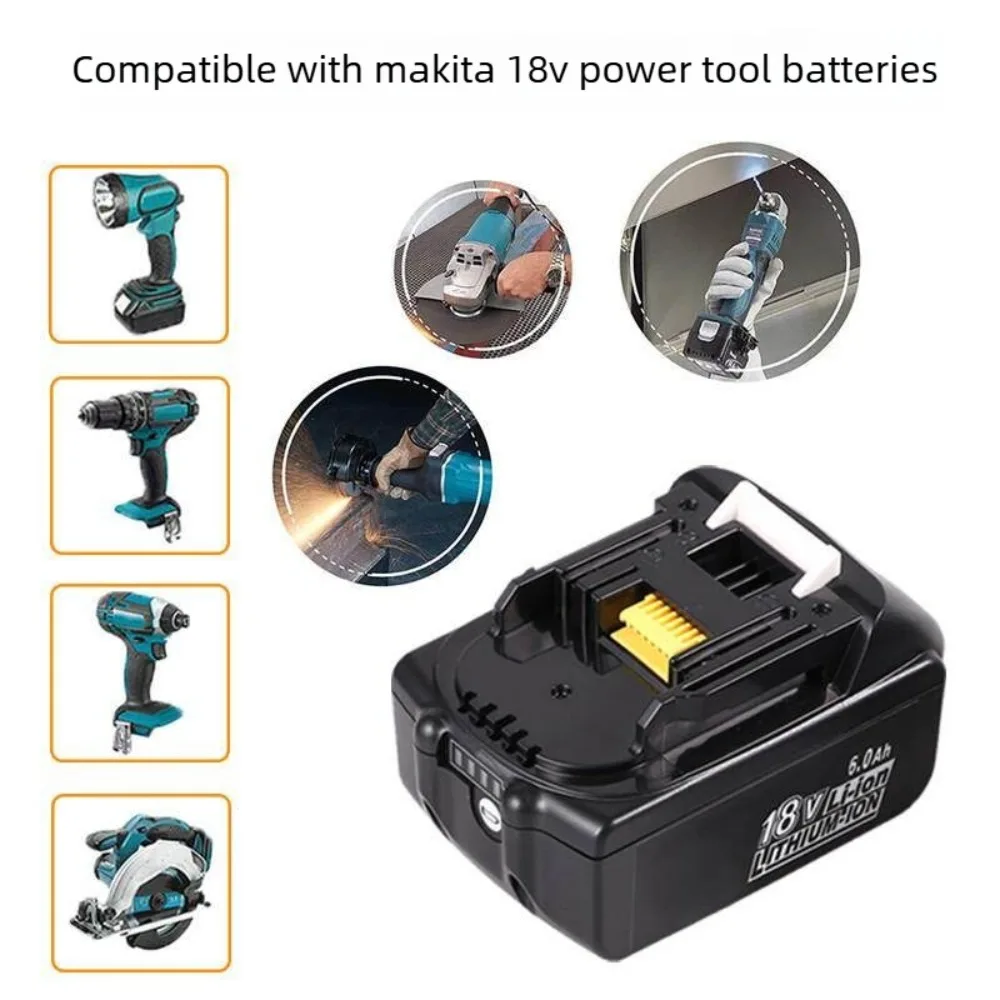 6000mAh Upgraded Battery For Makita 18V Tools, High Power Li-ion Replacement for DDF487 DTW300 Impact Drill Vacuum 18V 6Ah