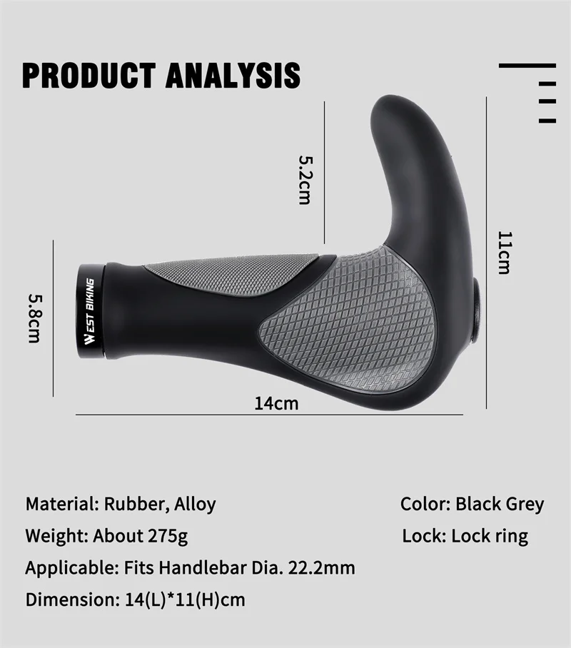 WEST BIKING Ergonomische Fahrradgriffe Lock-on Lenkerüberzug MTB Mountainbike Rutschfester Lenker-Endgriff Fahrradzubehör 1 Paar – Detail 2